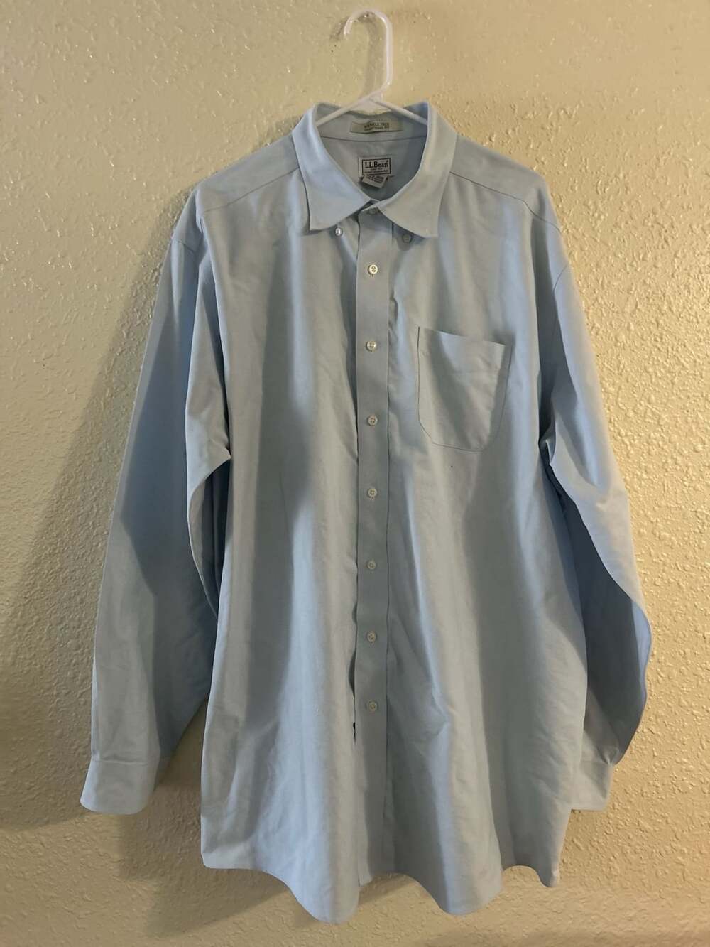 LL Bean Wrinkle Free Traditional Fit Dress Shirt 18-37 Light Blue Cotton